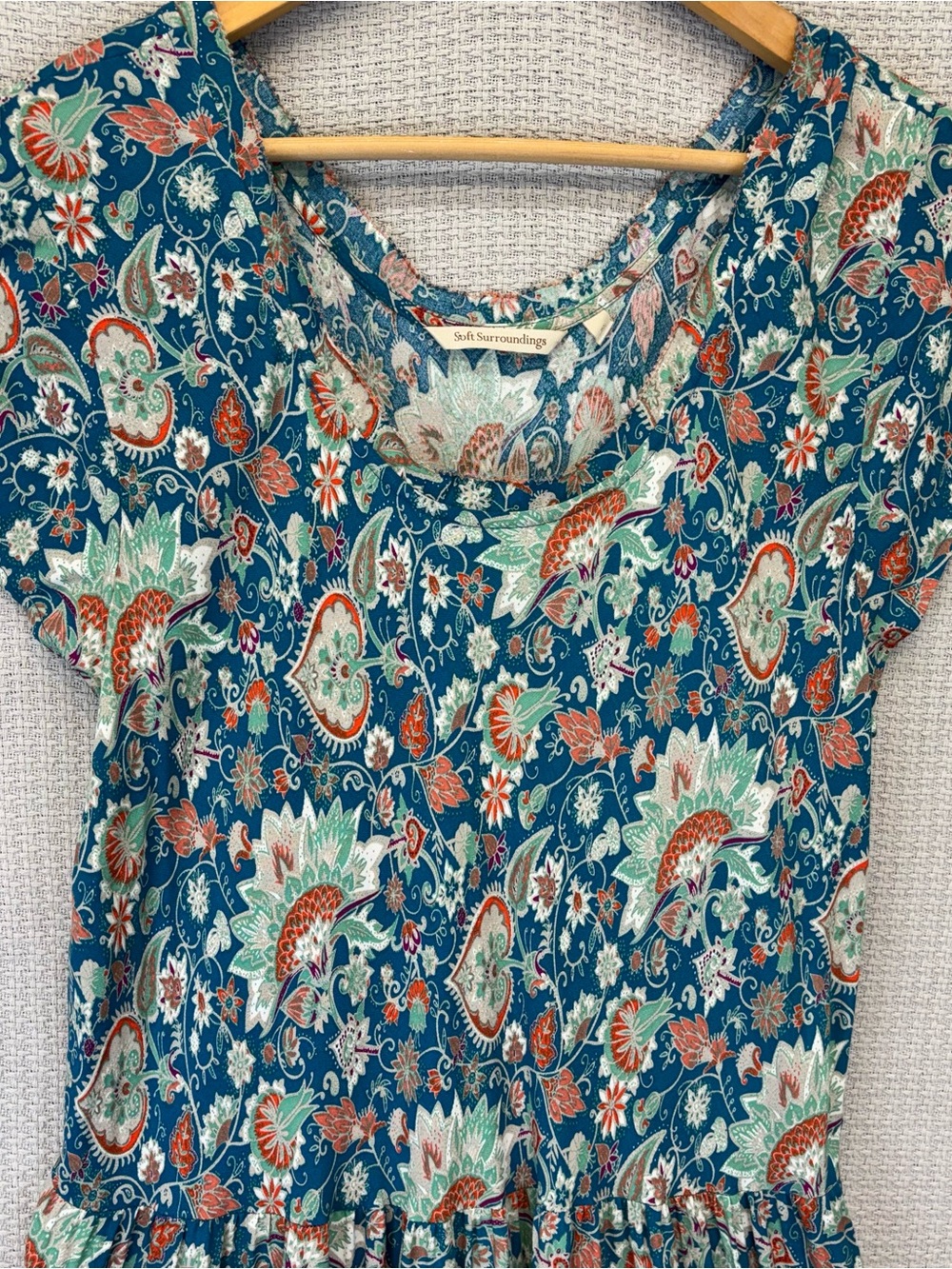 Soft Surroundings Kara Tiered Midi Dress XL Blue Orange Floral Boho Cottagecore - Picture 3 of 9